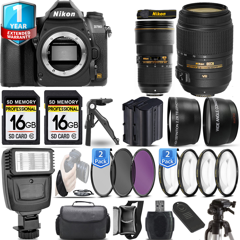 D780 Camera + 24-70mm Lens + 55- 300mm + 1 Year Extended Warranty + 3 Piece Filter Set & More! *FREE SHIPPING*