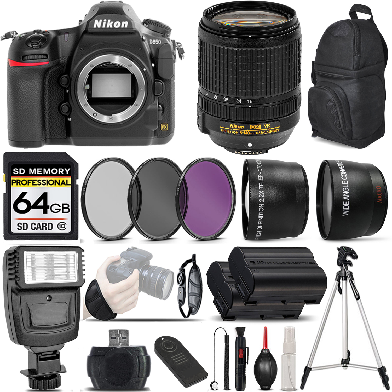D850 DSLR Camera + 18-140mm VR AF-S Lens + 3 Piece Filter Set + 64GB Savings Bundle *FREE SHIPPING*