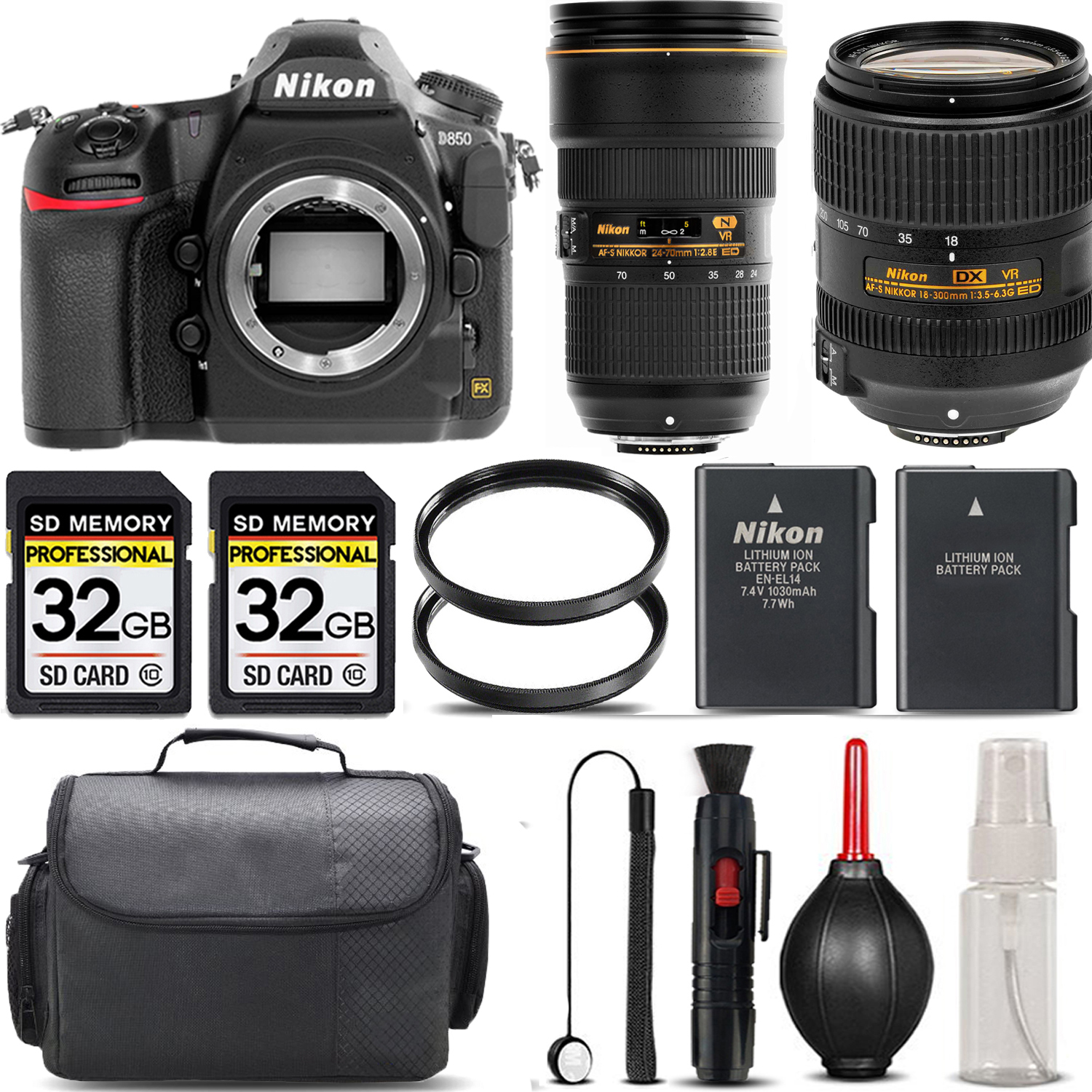 D850 DSLR Camera + 18- 300mm VR Lens + 24-70mm Lens + 64GB - SAVE BIG KIT *FREE SHIPPING*