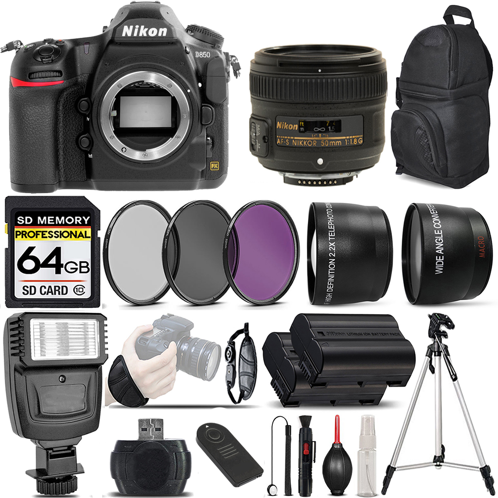 D850 DSLR Camera Digital Camera + 50mm Lens + 3 Piece Filter Set - 64GB Bundle *FREE SHIPPING*