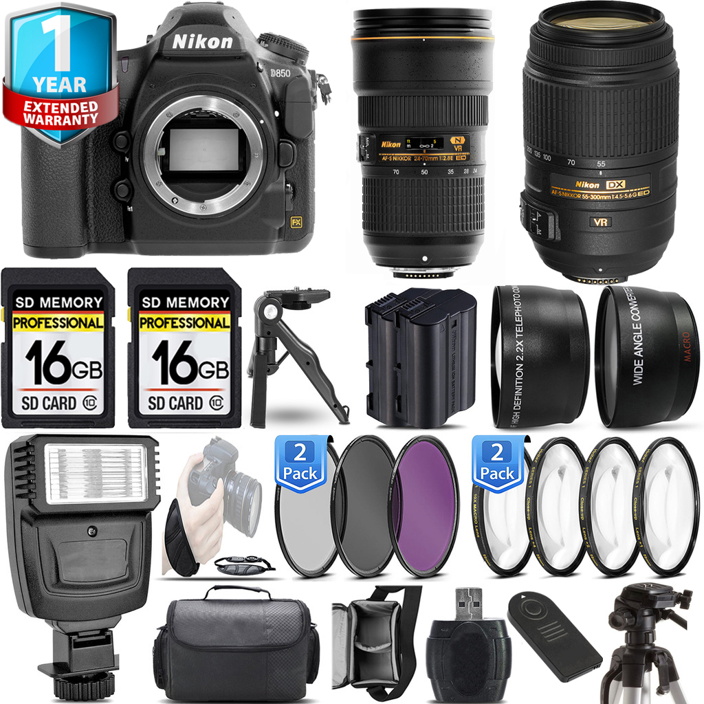 D850 DSLR Camera Camera + 55- 300mm Lens + 24-70mm Lens + 32GB + 1 Year Extended Warranty *FREE SHIPPING*