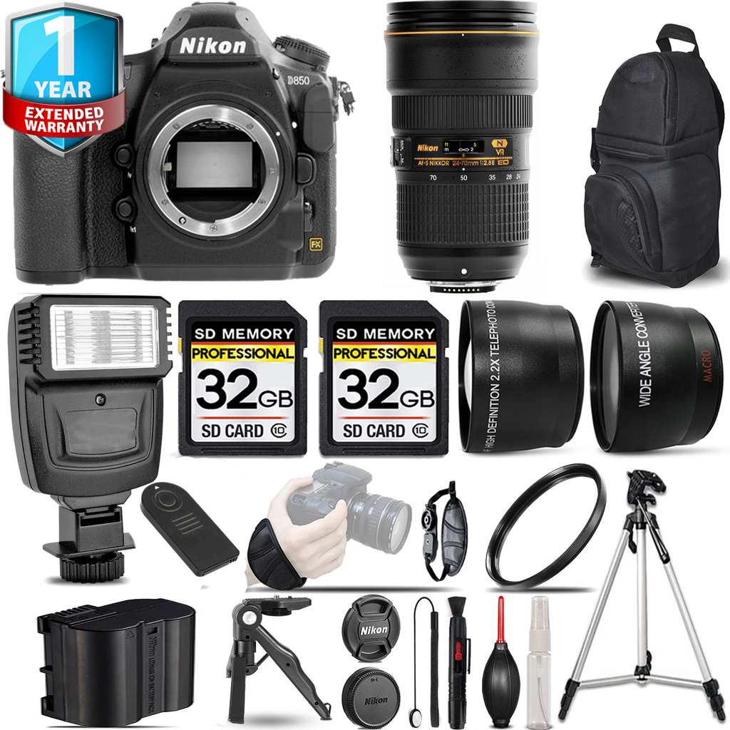 D850 DSLR Camera Camera + 24-70mm Lens + Flash + 1 Year Extended Warranty + 64GB & More! *FREE SHIPPING*