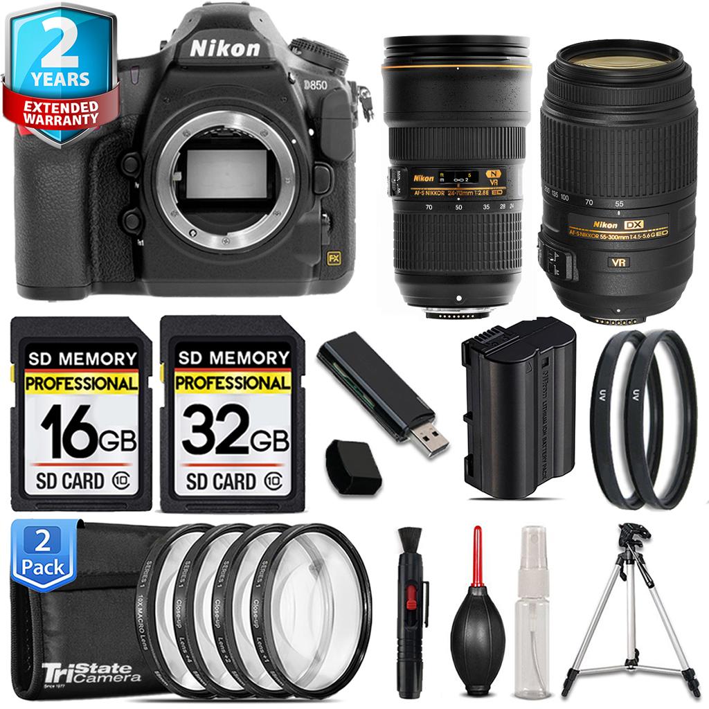 D850 DSLR Camera Camera + 55- 300mm Lens + 24-70mm Lens + 4 Piece Macro Set - 48GB Kit *FREE SHIPPING*