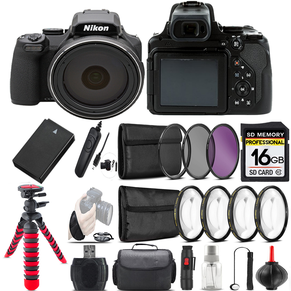 COOLPIX P1000 Digital Camera + Spider Tripod + EXT BAT - 16GB Kit *FREE SHIPPING*