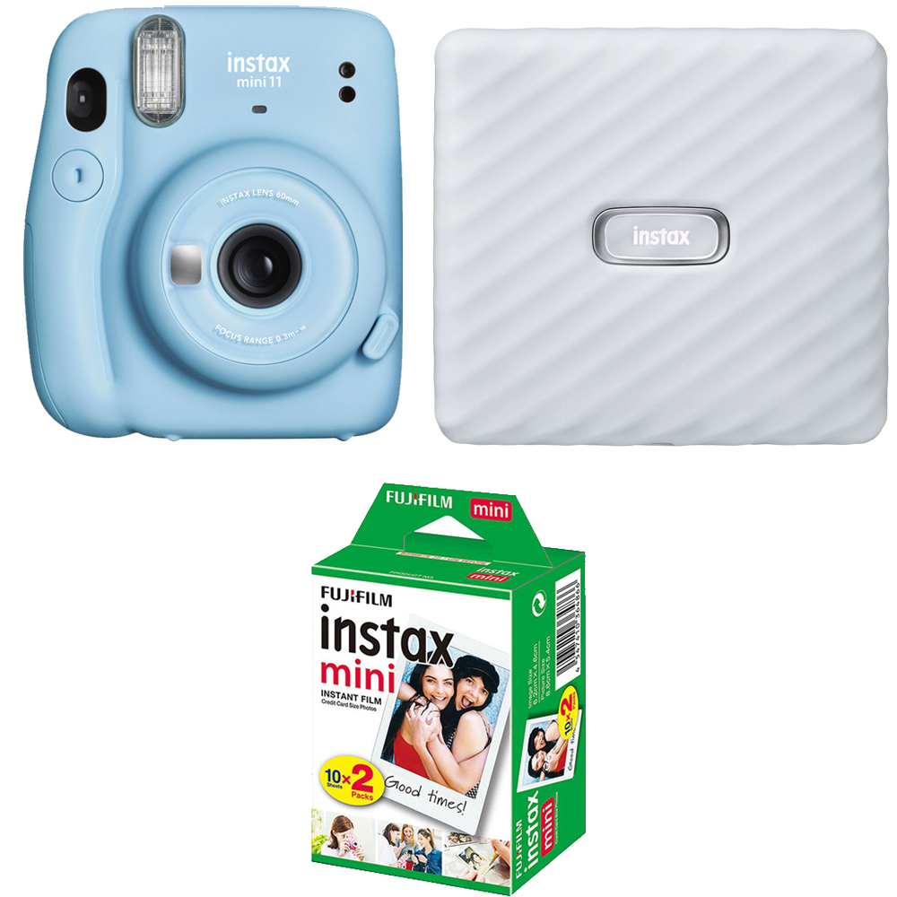 FUJIFILM INSTAX Mini 11 Camera (Blue) +  Mini Film White Printer Kit - 1 Pack *FREE SHIPPING*