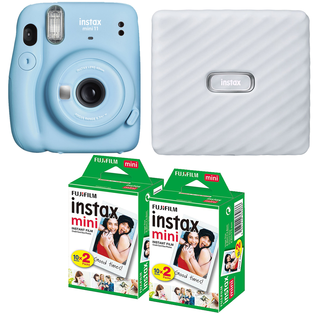 FUJIFILM INSTAX Mini 11 Camera (Blue) + Mini Film White Printer Kit - 2 Pack *FREE SHIPPING*