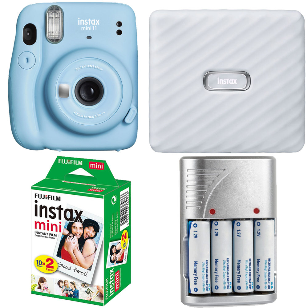 FUJIFILM INSTAX Mini 11 Camera Blue+ Battery +  Mini Film  White Printer Kit *FREE SHIPPING*
