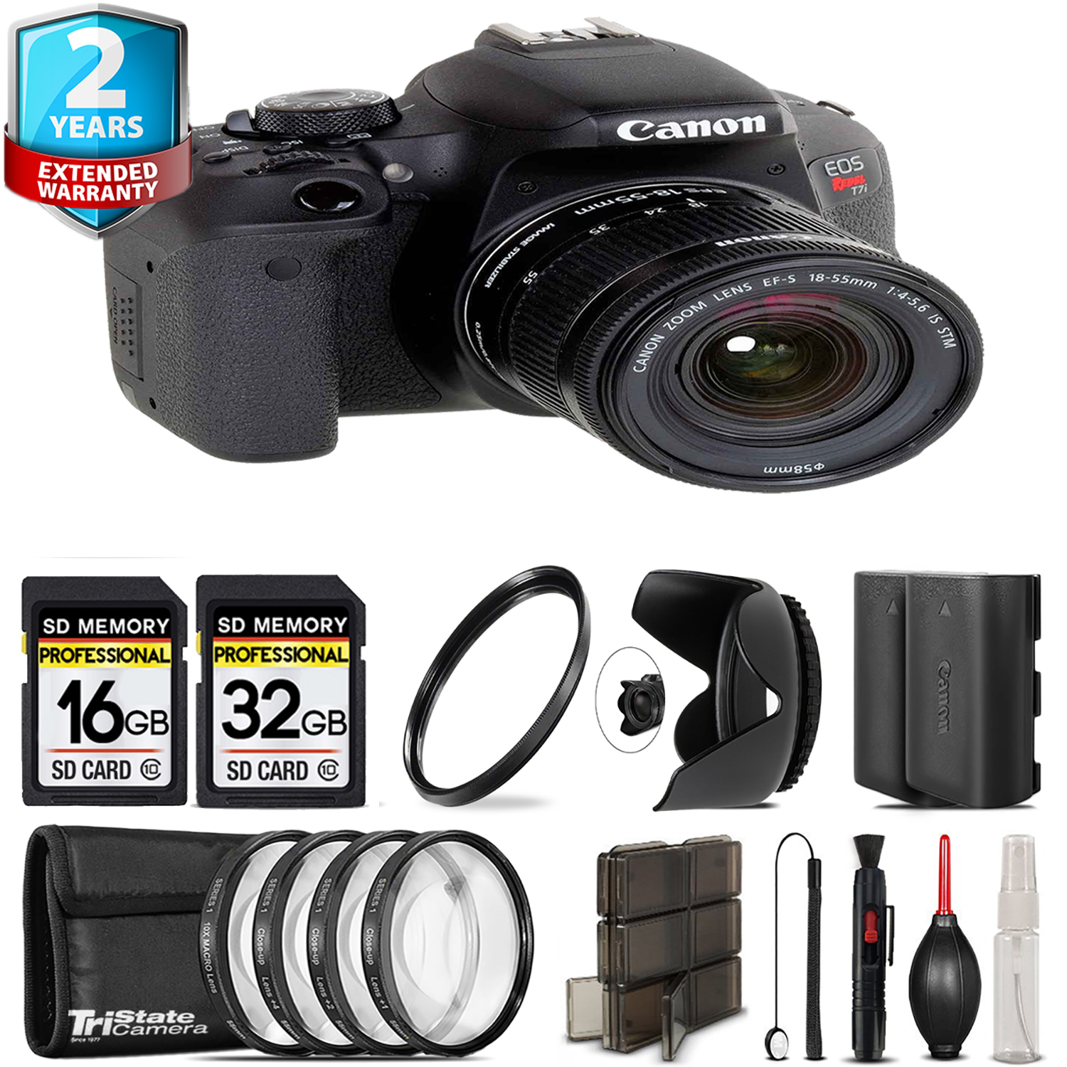 EOS Rebel T7i + 18-55mm IS STM + 4 Piece Macro Set + Extra Battery - 48GB *FREE SHIPPING*
