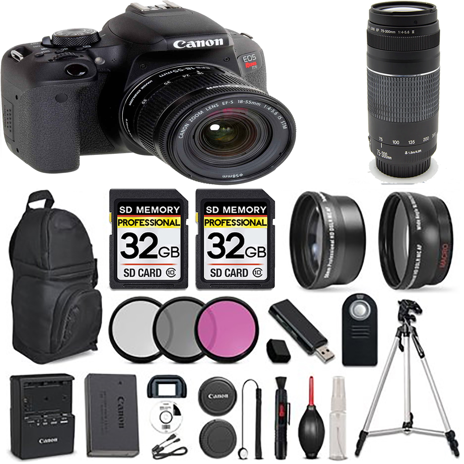 EOS Rebel T7i Digital SLR Camera with 18-55mm IS STM + 75- 300mm III  - LOADED KIT *FREE SHIPPING*
