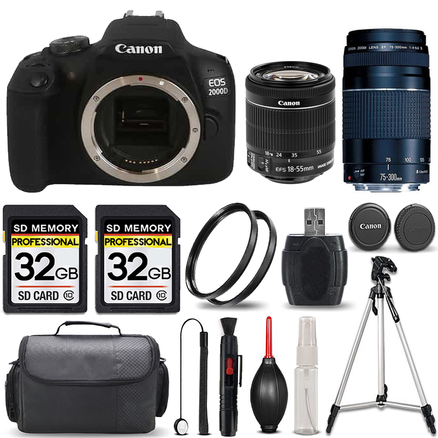 EOS 2000D (Rebel T7) Camera + 18-55mm STM Lens + Canon EF 75- 300mm III Lens *FREE SHIPPING*