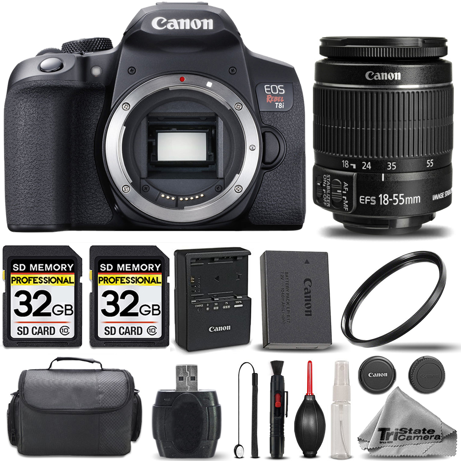 Canon EOS Rebel T8i SLR Camera + 18-55mm STM Lens + 64GB -Basic Accessory Bundle *FREE SHIPPING*