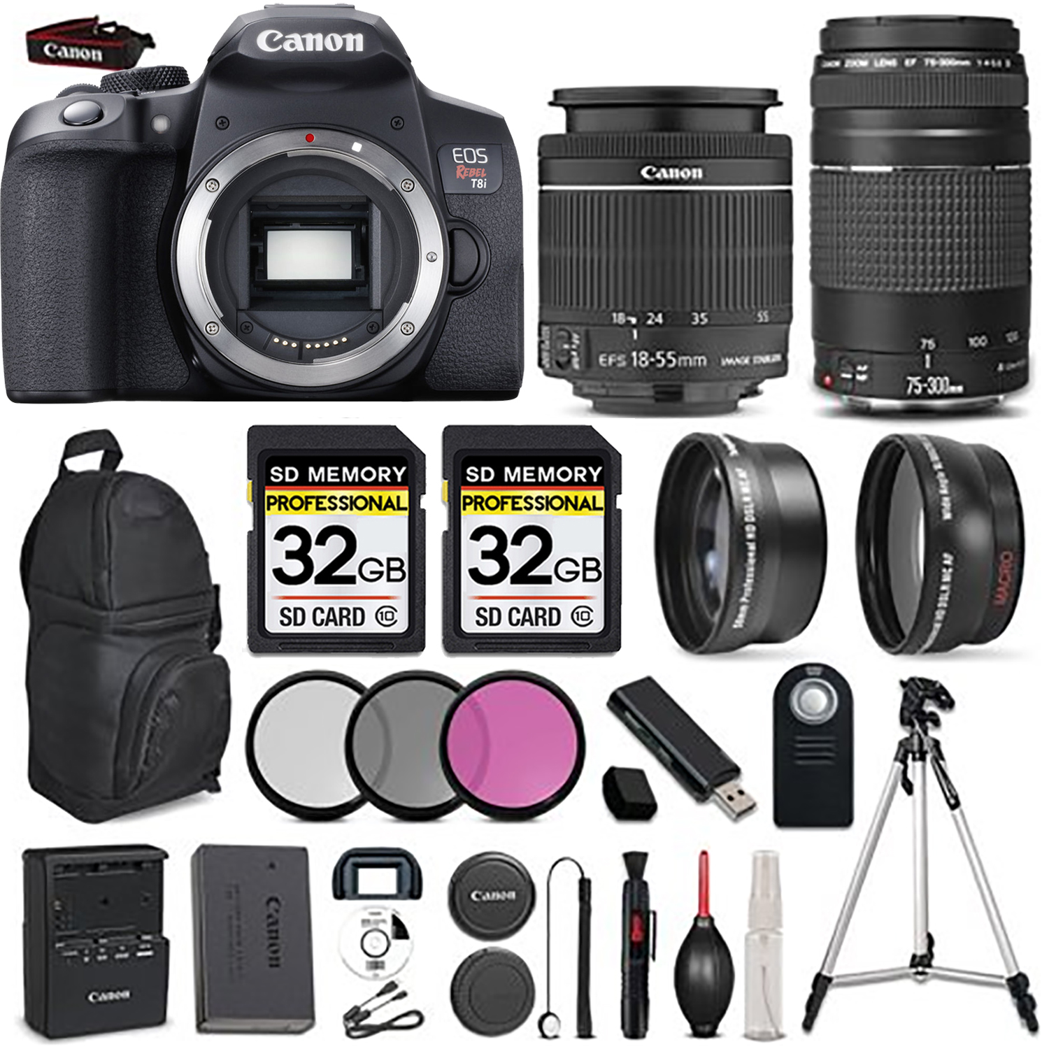 EOS Rebel T8i Digital SLR Camera with 18-55mm IS STM + 75- 300mm III  - LOADED KIT *FREE SHIPPING*