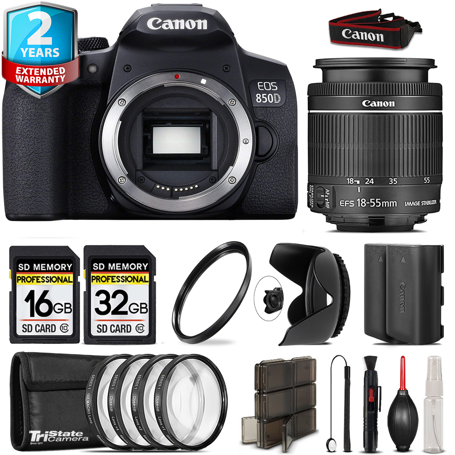EOS 850D (Rebel T8i) + 18-55mm IS STM + 4 Piece Macro Set + Extra Battery - 48GB *FREE SHIPPING*