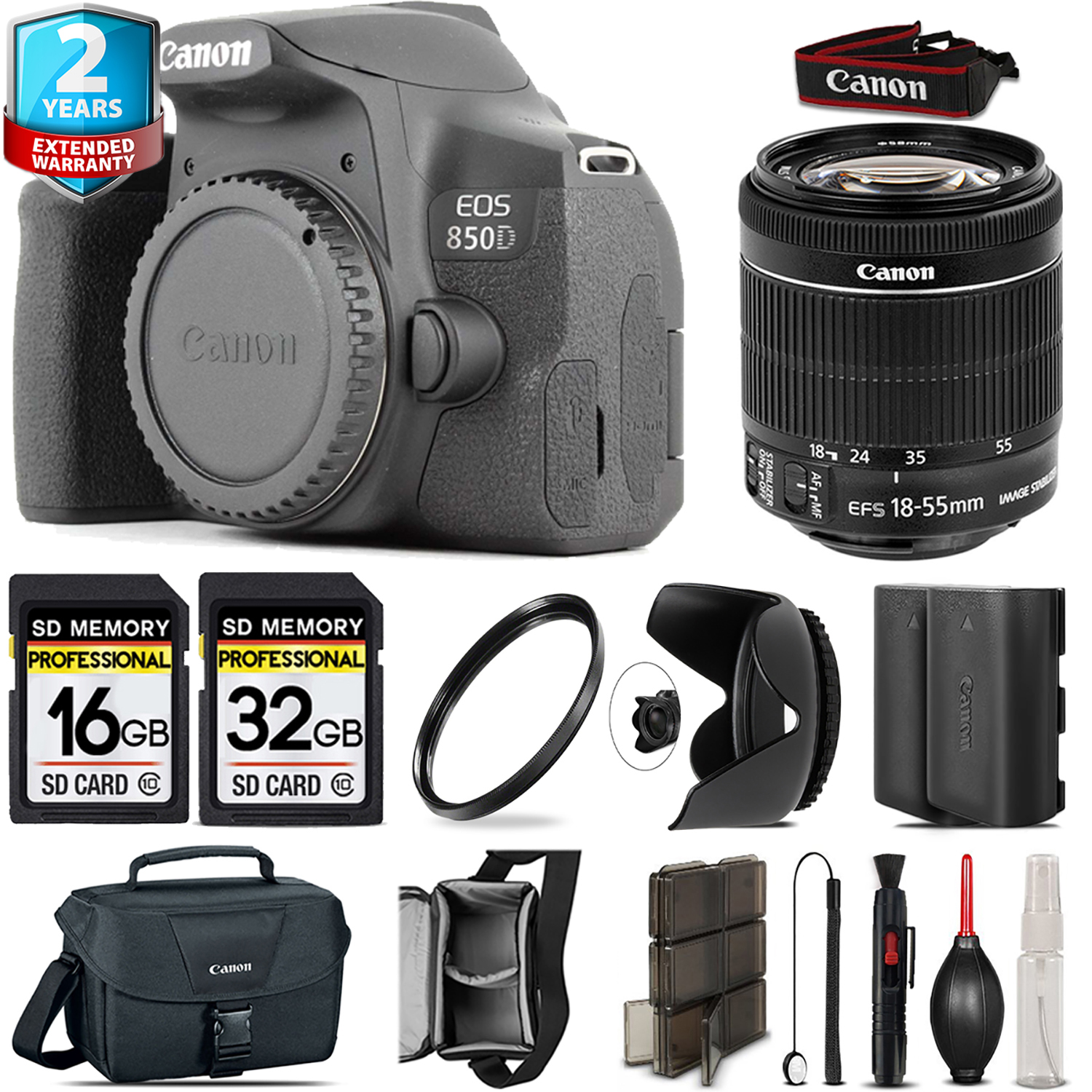 EOS 850D (Rebel T8i) + 18-55mm IS STM +Tulip Hood + Extra Battery - 48GB Kit *FREE SHIPPING*