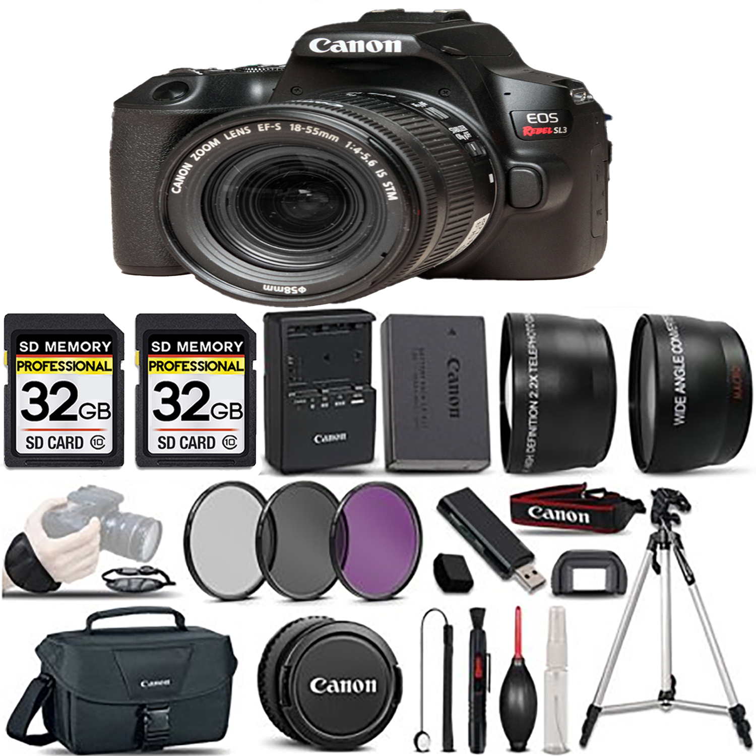 EOS Rebel SL3 DSLR Camera(Black) + 18-55mm STM Lens + 3 Piece Filter Set- Basic Kit *FREE SHIPPING*