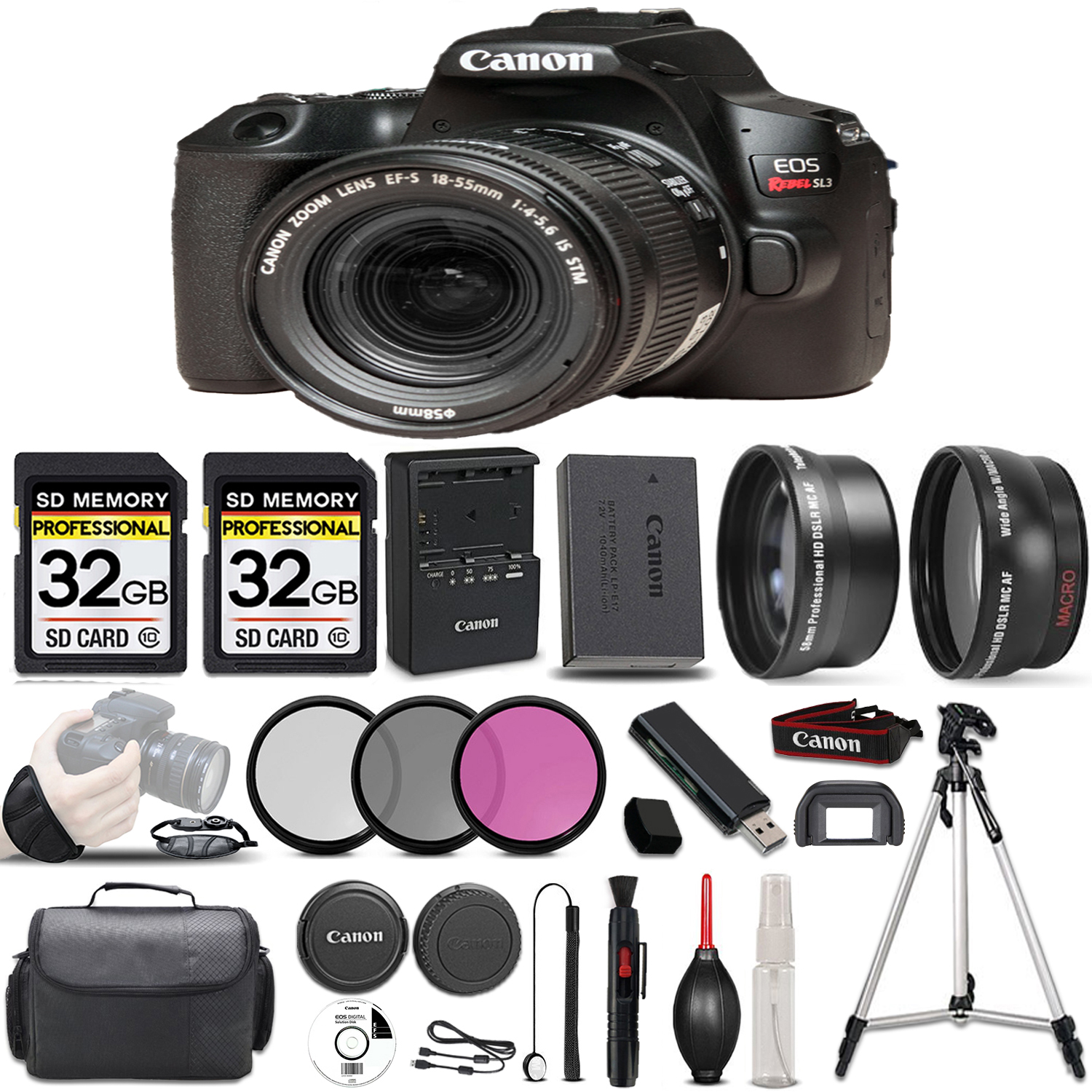 EOS Rebel SL3 DSLR Camera(Black) + 18-55mm STM Lens + 64GB - Accessory Kit *FREE SHIPPING*