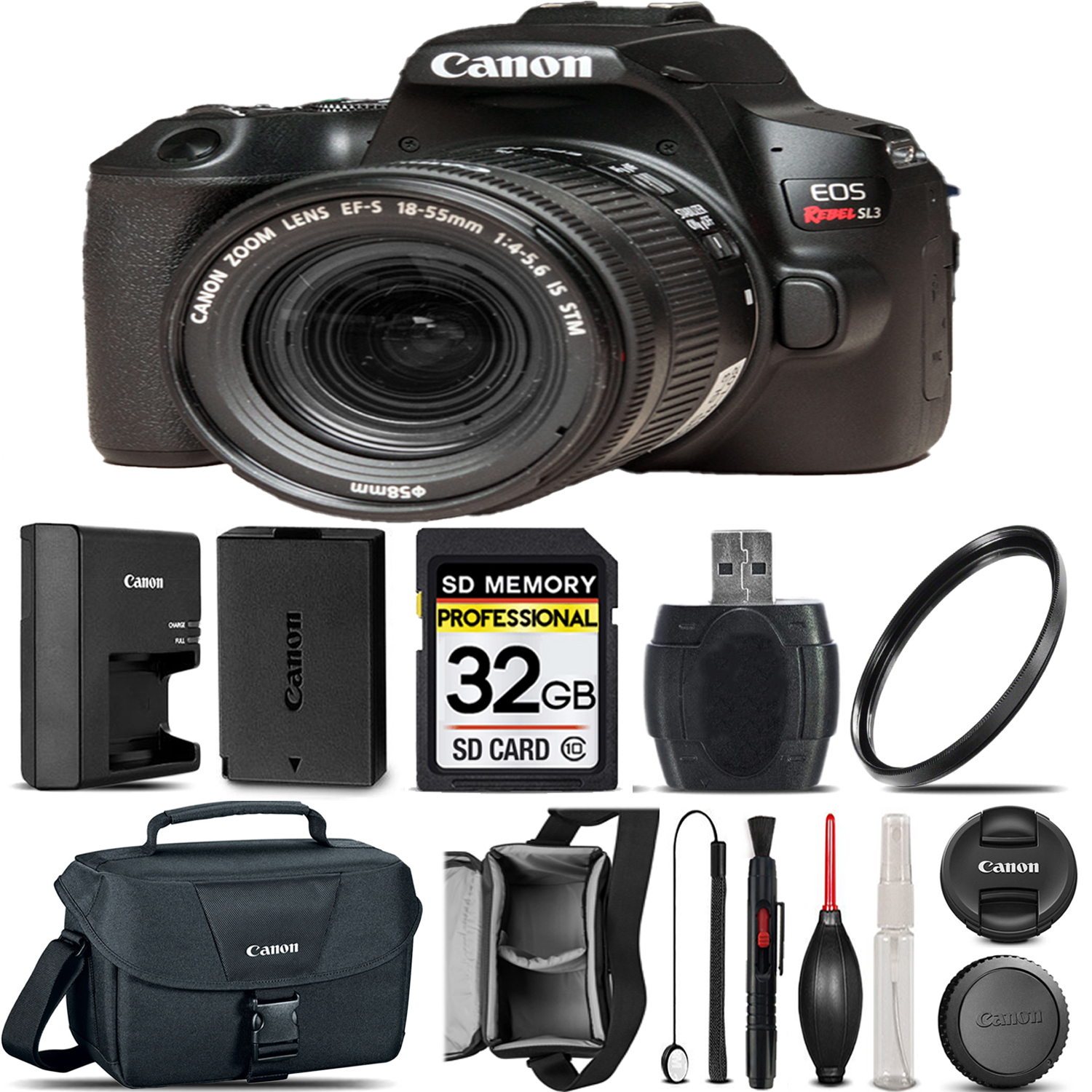 EOS Rebel SL3 DSLR Camera(Black) + 18-55mm STM + Case+ UV - 32GB Kit *FREE SHIPPING*
