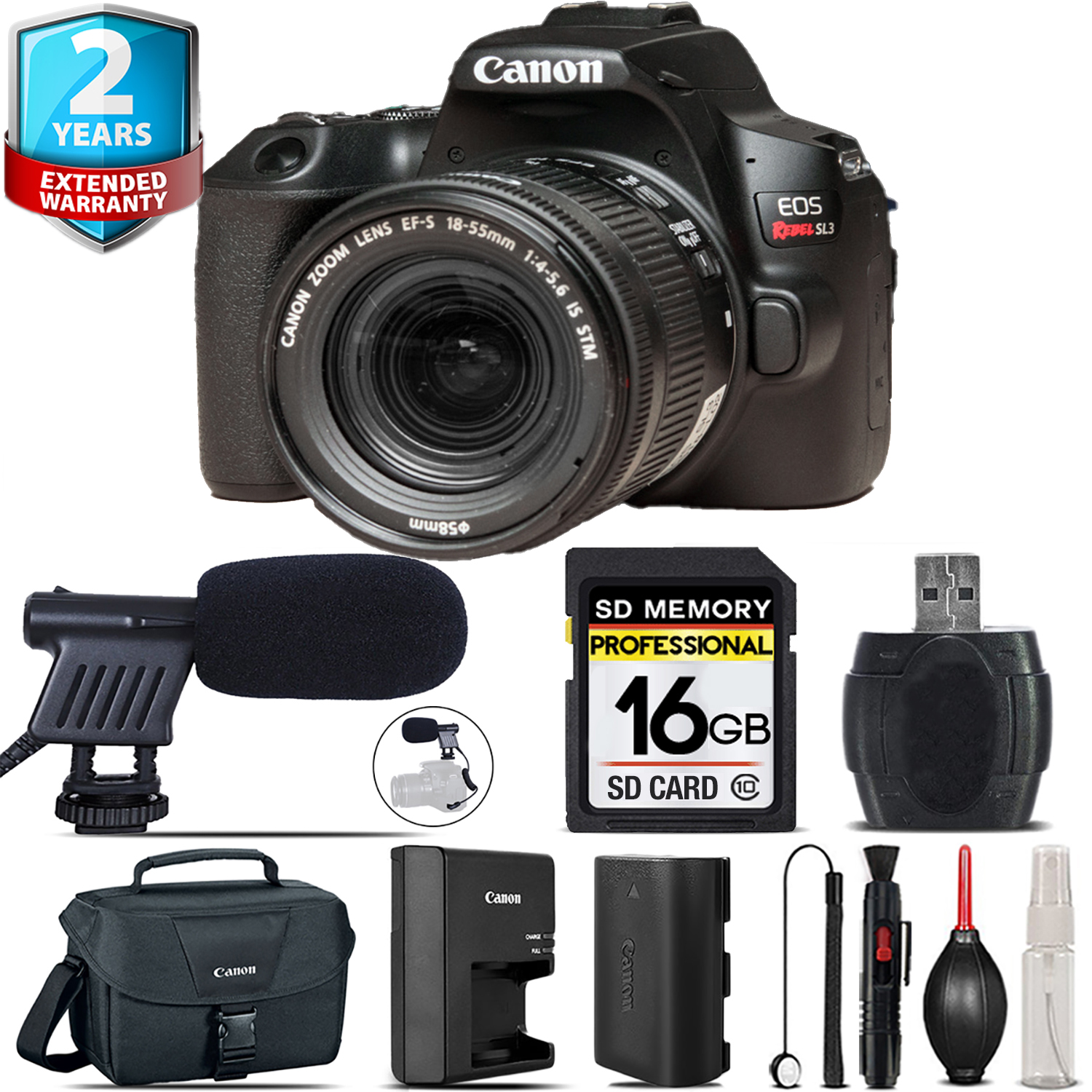 EOS Rebel SL3 Camera(Black) + 18-55mm IS STM + Mic + UV + Case - 16GB Kit *FREE SHIPPING*