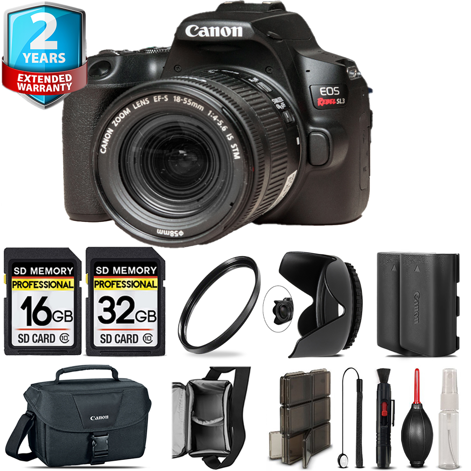 EOS Rebel SL3 Camera (Black) + 18-55mm IS STM + Tulip Hood + - 48GB Kit *FREE SHIPPING*