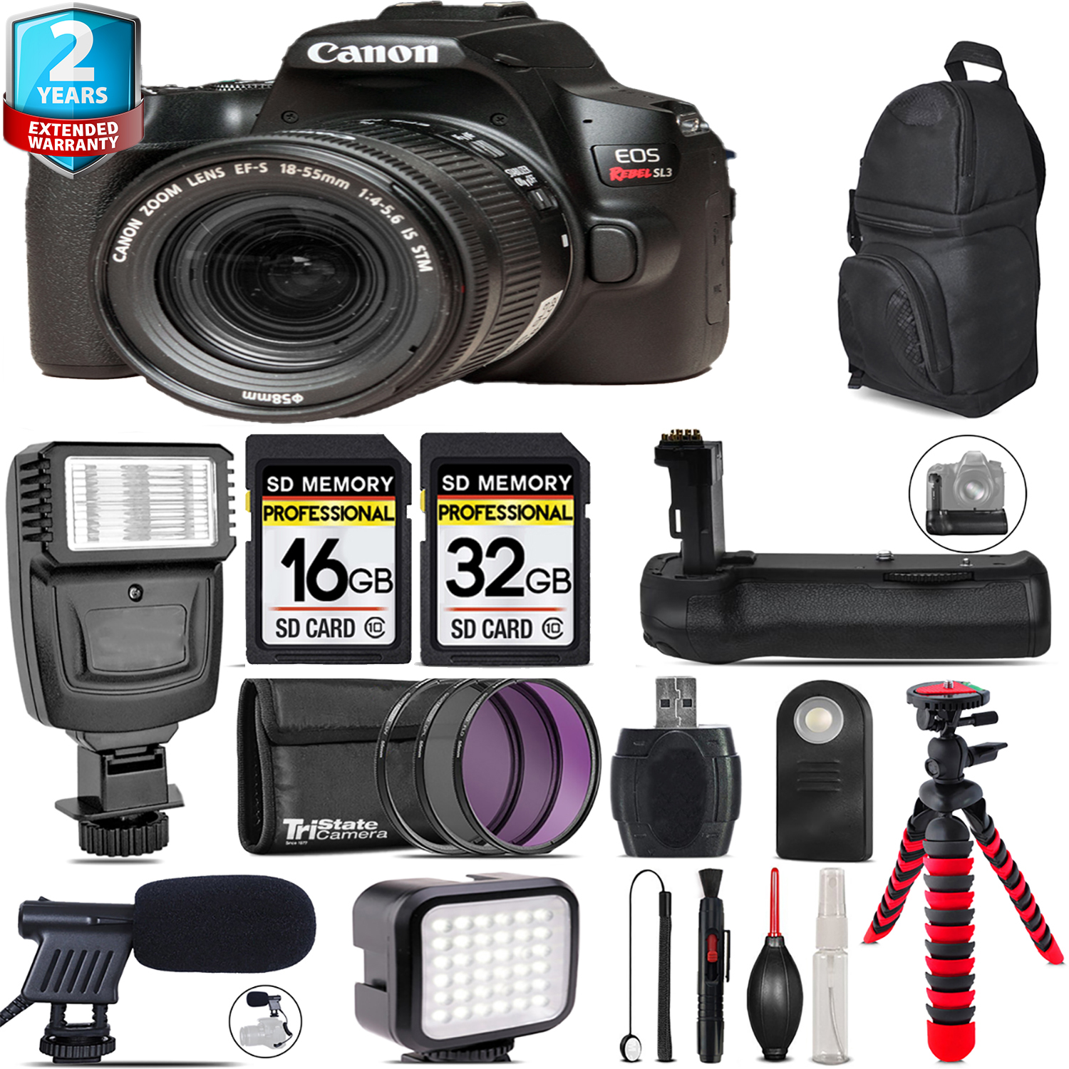 EOS Rebel SL3 Camera (Black) + 18-55mm IS STM + LED Kit + Mic + 48GB *FREE SHIPPING*