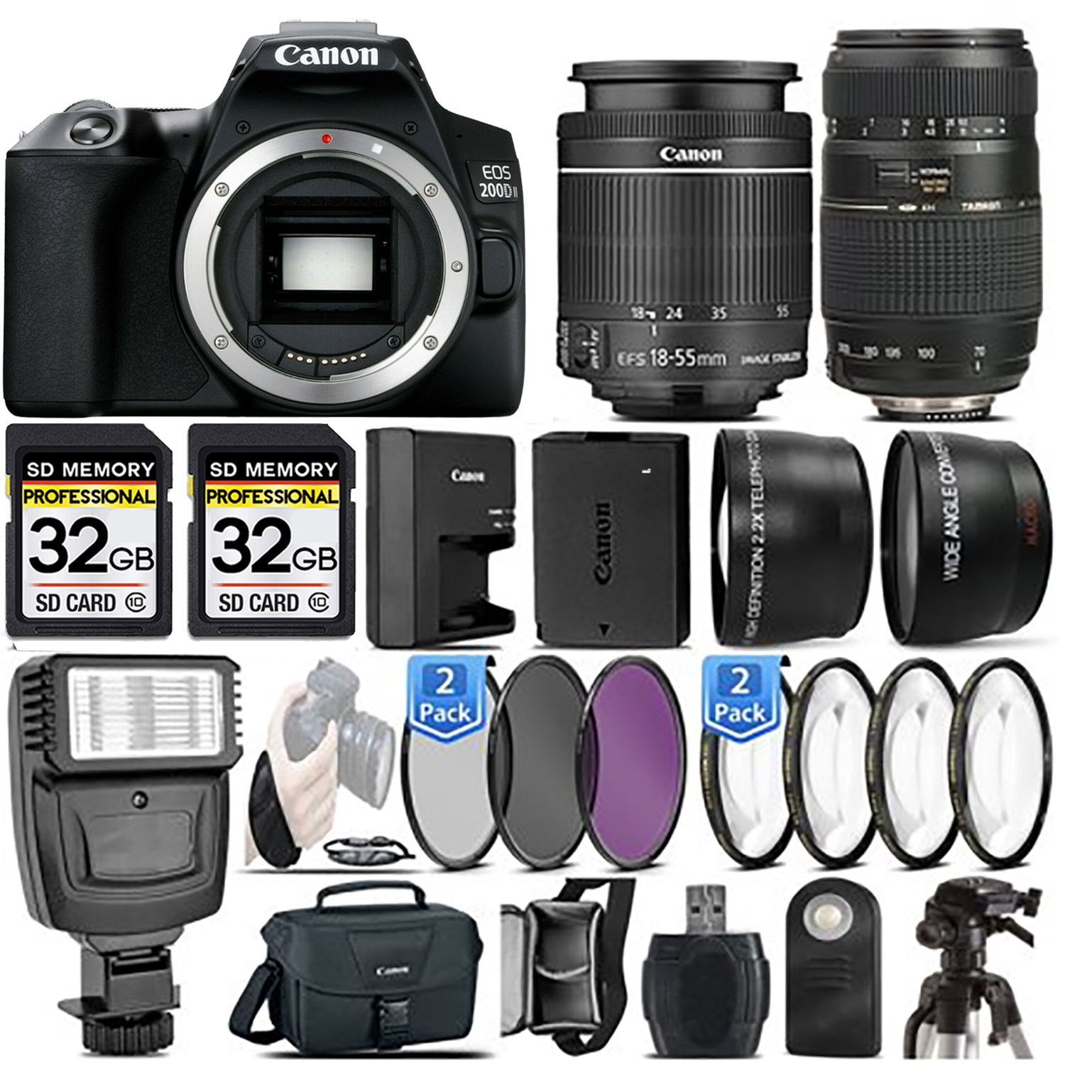 EOS Rebel 200D DSLR Camera(Black) + 18-55mm IS STM LENS + 70- 300mm *FREE SHIPPING*