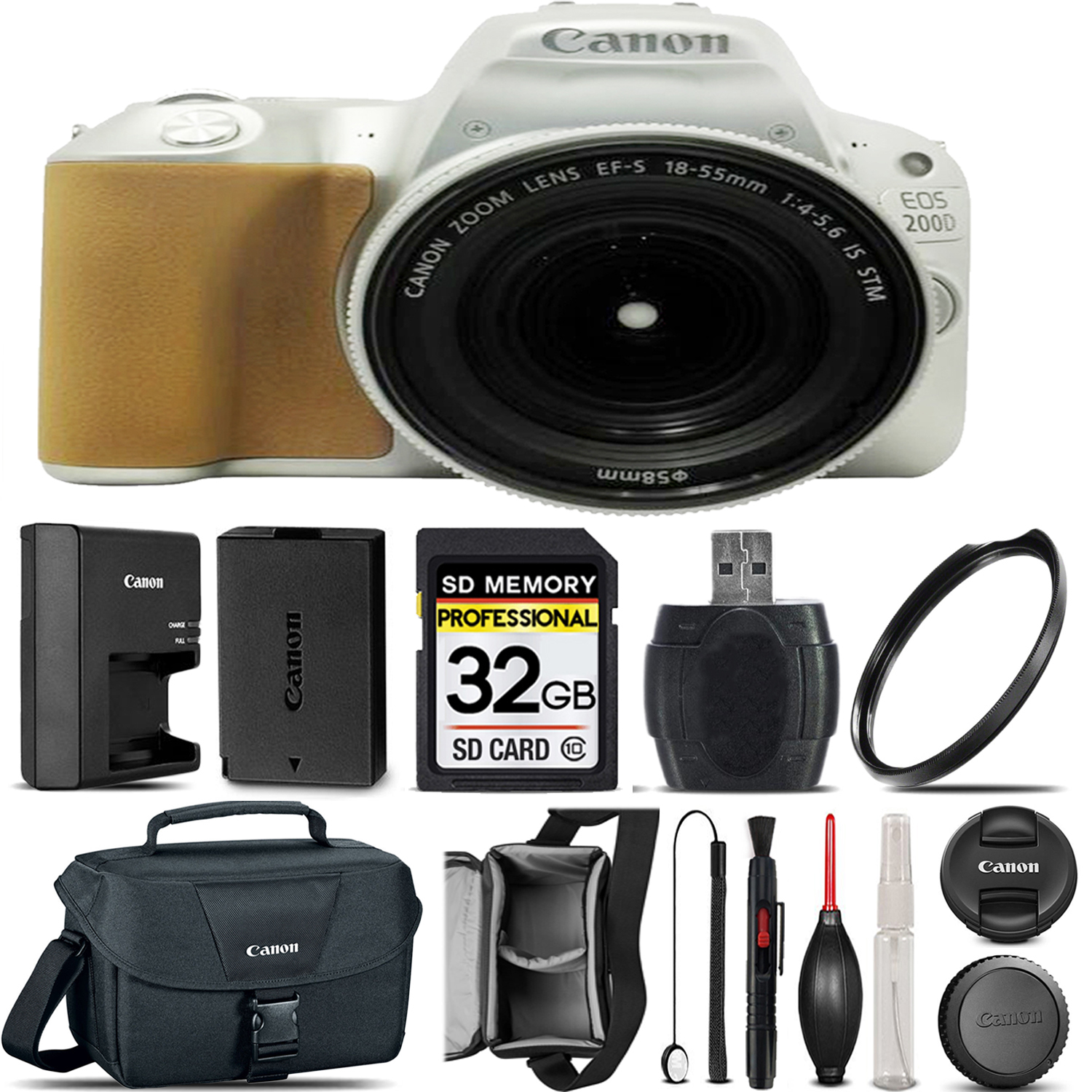 EOS Rebel 200D DSLR Camera(Silver) + 18-55mm STM + Canon Case+ UV - 32GB Kit *FREE SHIPPING*
