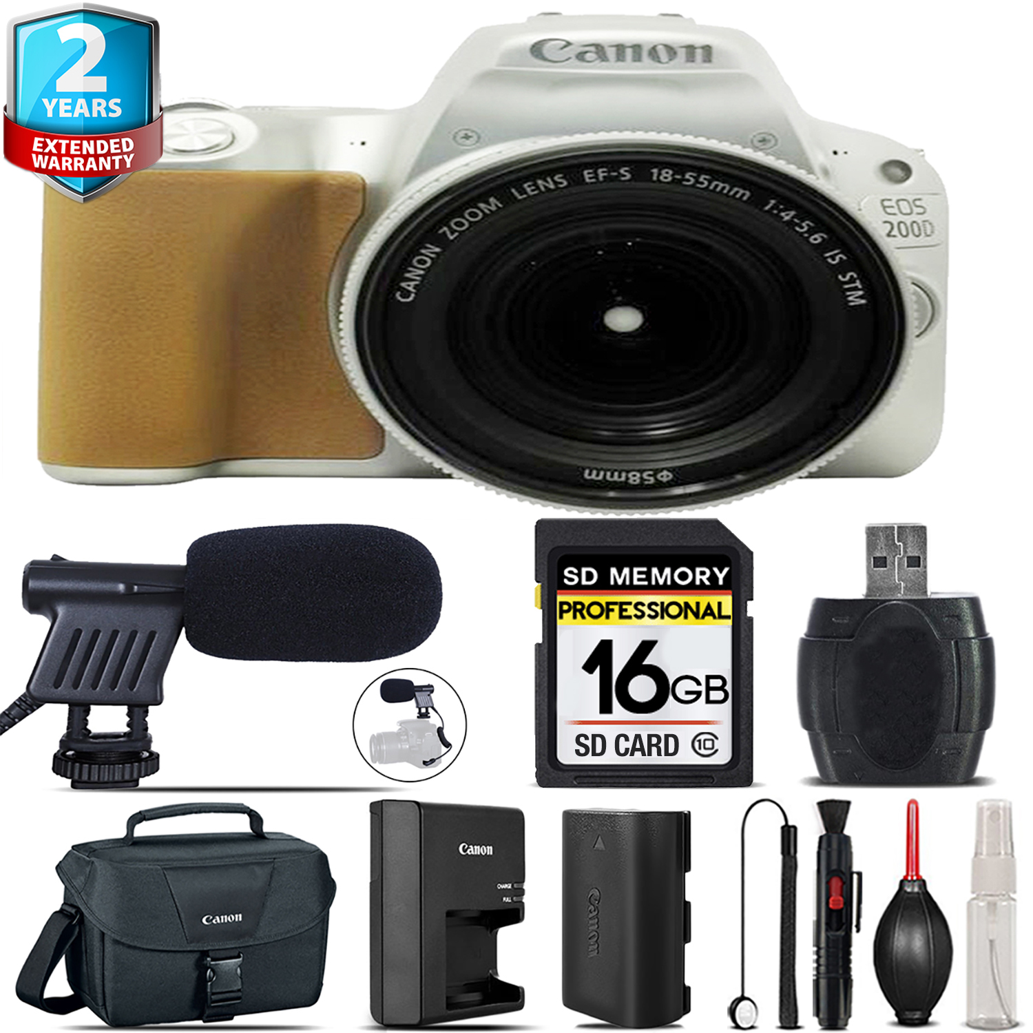 Canon EOS Rebel 200D Camera(Silver) + 18-55mm IS STM + Mic + UV + Case - 16GB Kit *FREE SHIPPING*