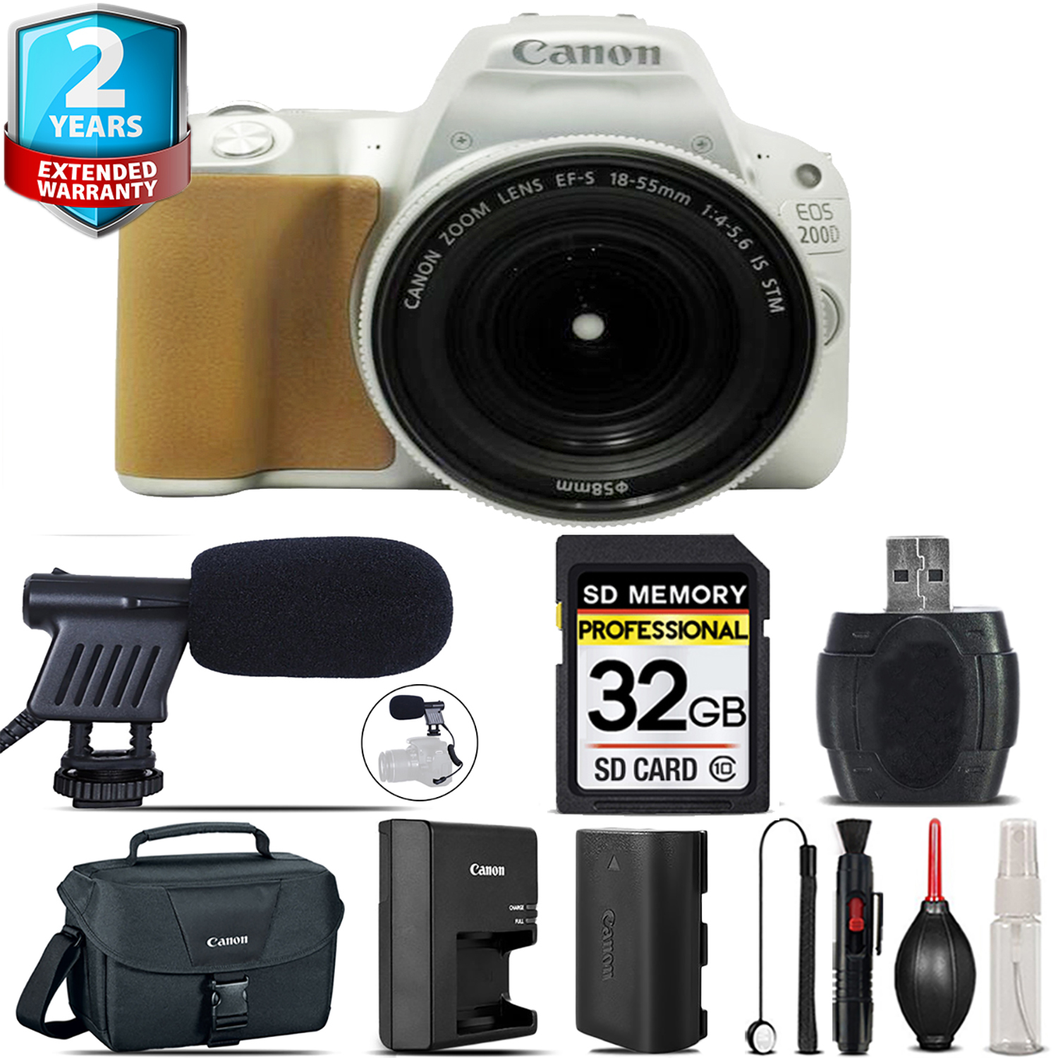 EOS Rebel 200D Camera(Silver) + 18-55mm IS STM + Mic + UV + Case - 32GB Kit *FREE SHIPPING*
