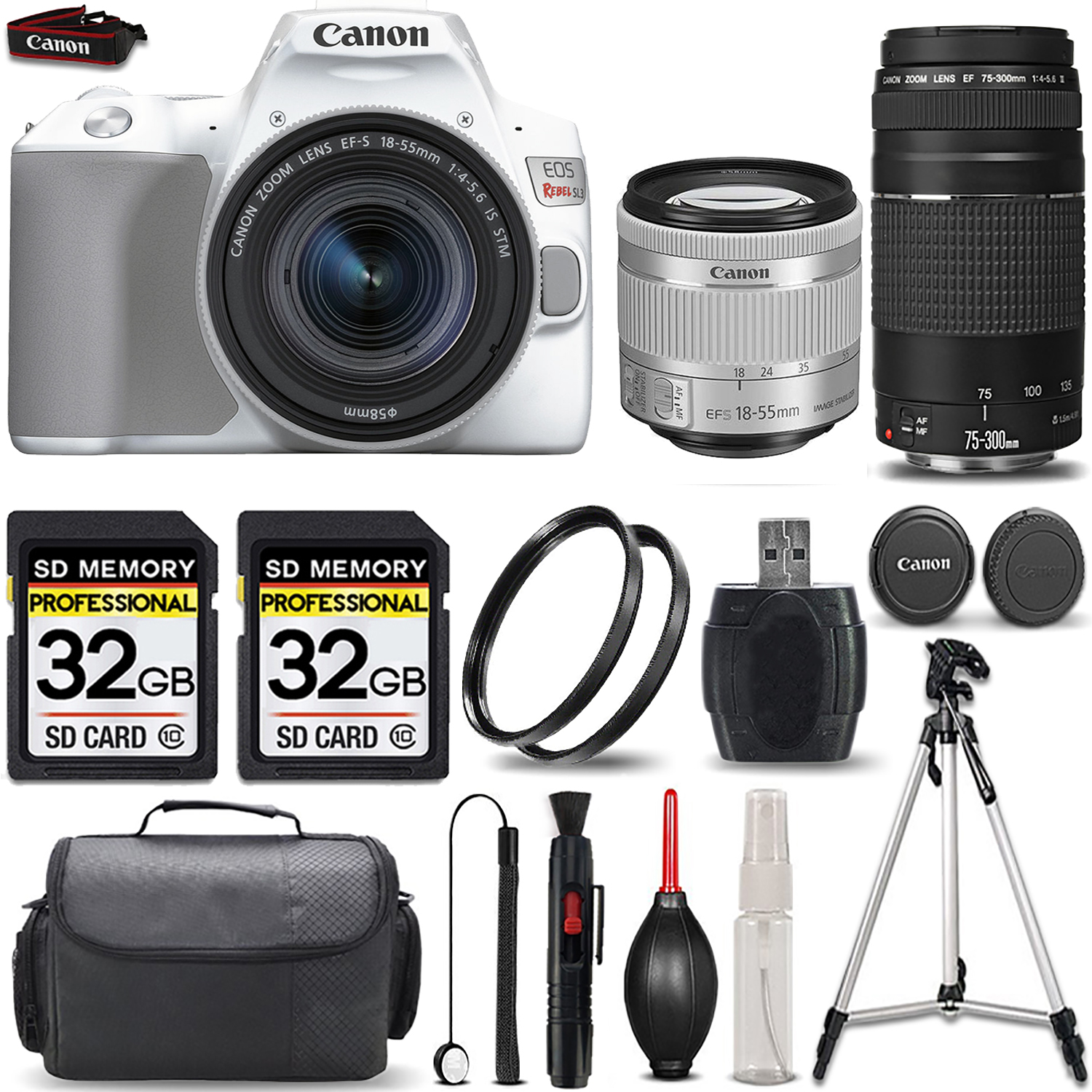 EOS Rebel SL3 Camera(White) + 18-55mm STM Lens + Canon EF 75- 300mm III Lens *FREE SHIPPING*