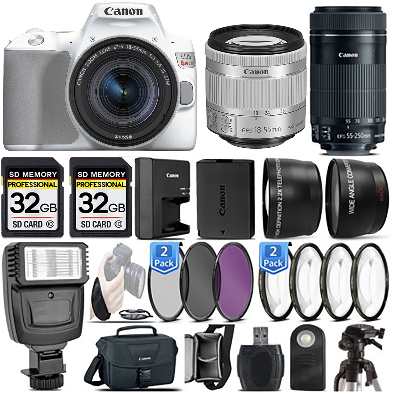 EOS Rebel SL3 DSLR Camera(White) + 18-55mm STM + 55-250mm STM - 64GB Kit *FREE SHIPPING*