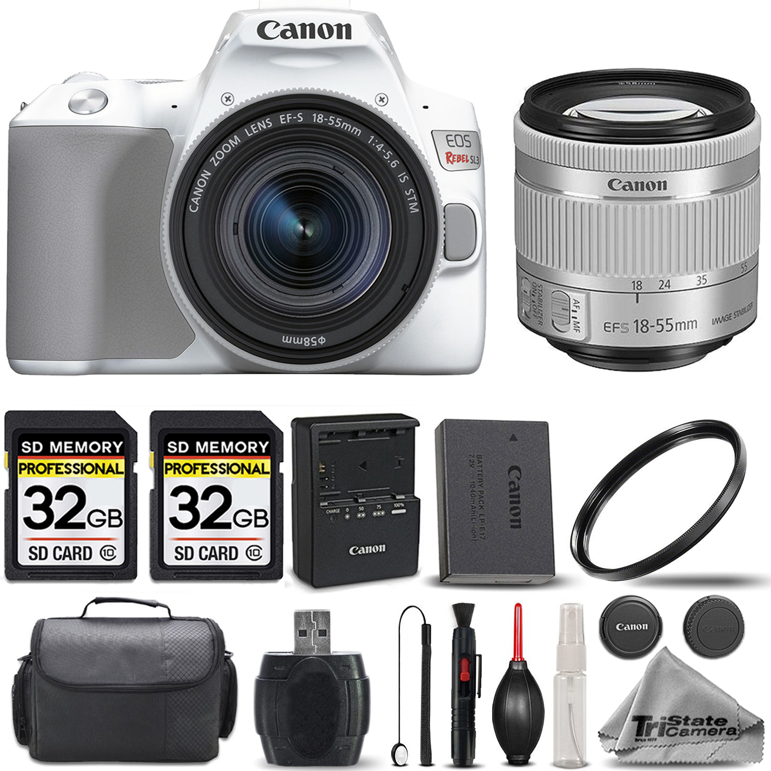 EOS Rebel SL3 Camera(White) + 18-55mm STM Lens + 64GB -Basic Accessory Kit *FREE SHIPPING*