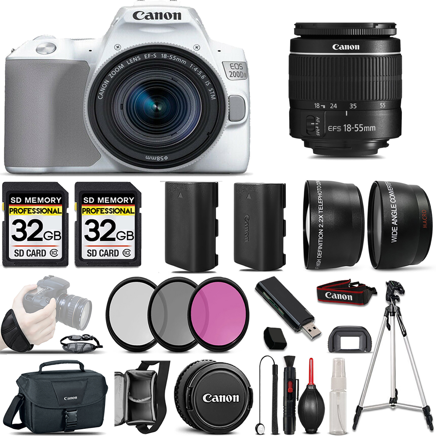 EOS Rebel 200D DSLR Camera(White)+ 18-55mm STM Lens +3 PC Filter- Kit *FREE SHIPPING*