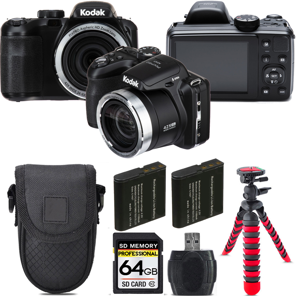 PIXPRO AZ421 Digital Camera (Black) + Extra Battery + Tripod + 64GB Kit *FREE SHIPPING*