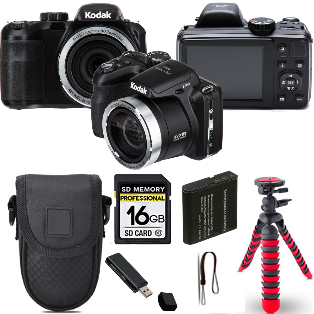 PIXPRO AZ421 Digital Camera (Black) + Spider Tripod + Case - 16GB Kit *FREE SHIPPING*