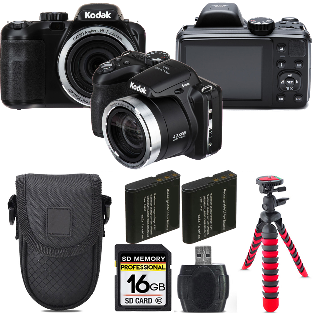 PIXPRO AZ421 Digital Camera (Black) + Extra Battery + Tripod + Case -16GB Kit *FREE SHIPPING*