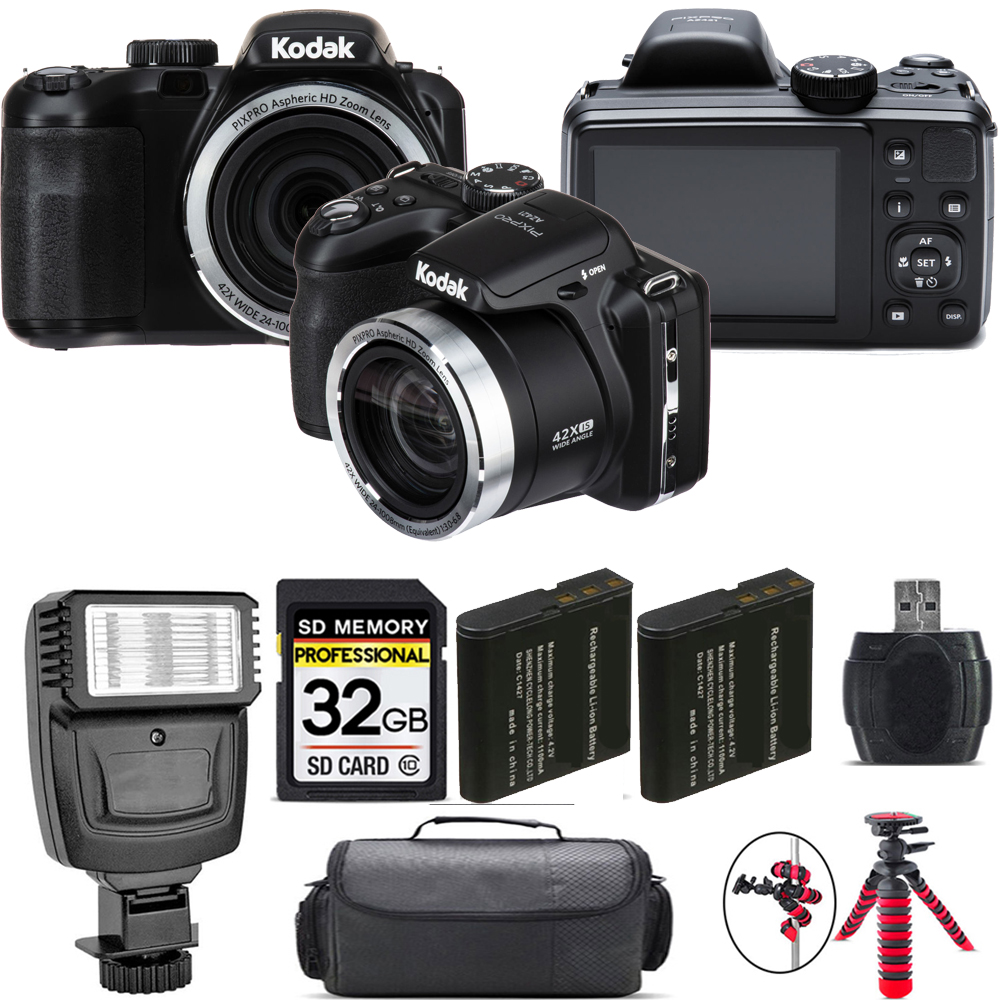 PIXPRO AZ421 Digital Camera (Black) + Extra Battery + Flash - 32GB Kit *FREE SHIPPING*