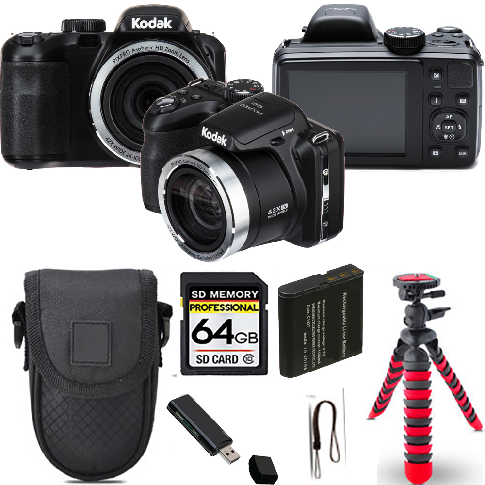 PIXPRO AZ421 Digital Camera (Black) + Spider Tripod + Case - 64GB Kit *FREE SHIPPING*