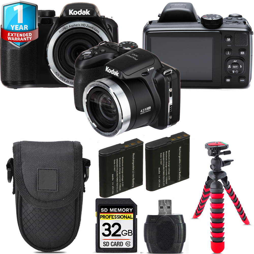 PIXPRO AZ421 Digital Camera (Black) + 1 Year Extended Warranty + Tripod + Case - 32GB *FREE SHIPPING*
