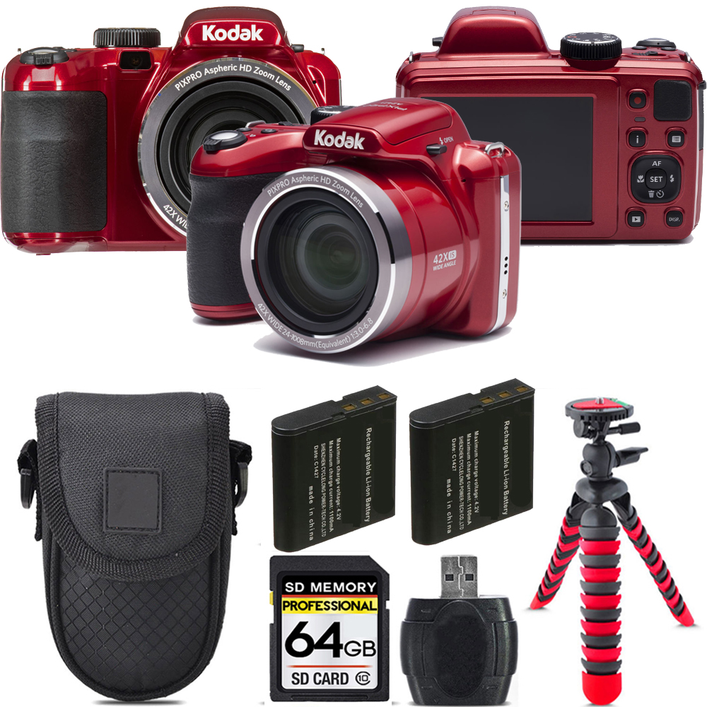 PIXPRO AZ421 Digital Camera (Red) + Extra Battery + Tripod + 64GB Kit *FREE SHIPPING*