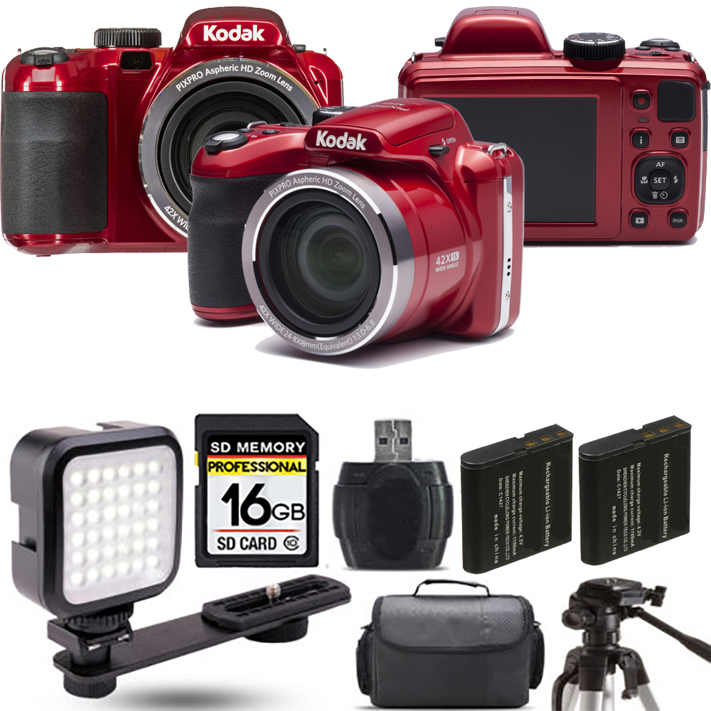 PIXPRO AZ421 Digital Camera (Red) + Extra Battery + LED - 16GB Kit *FREE SHIPPING*