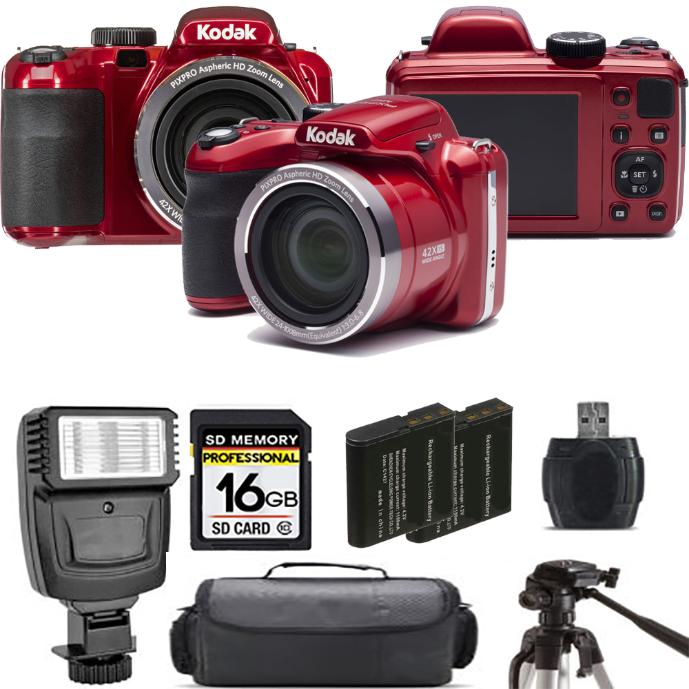 PIXPRO AZ421 Digital Camera (Red) + Extra Battery + Flash - 16GB Kit *FREE SHIPPING*