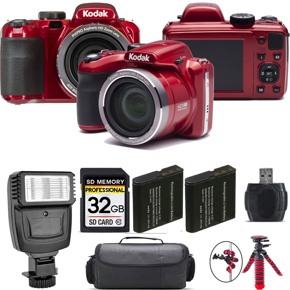 PIXPRO AZ421 Digital Camera (Red) + Extra Battery + Flash - 32GB Kit *FREE SHIPPING*