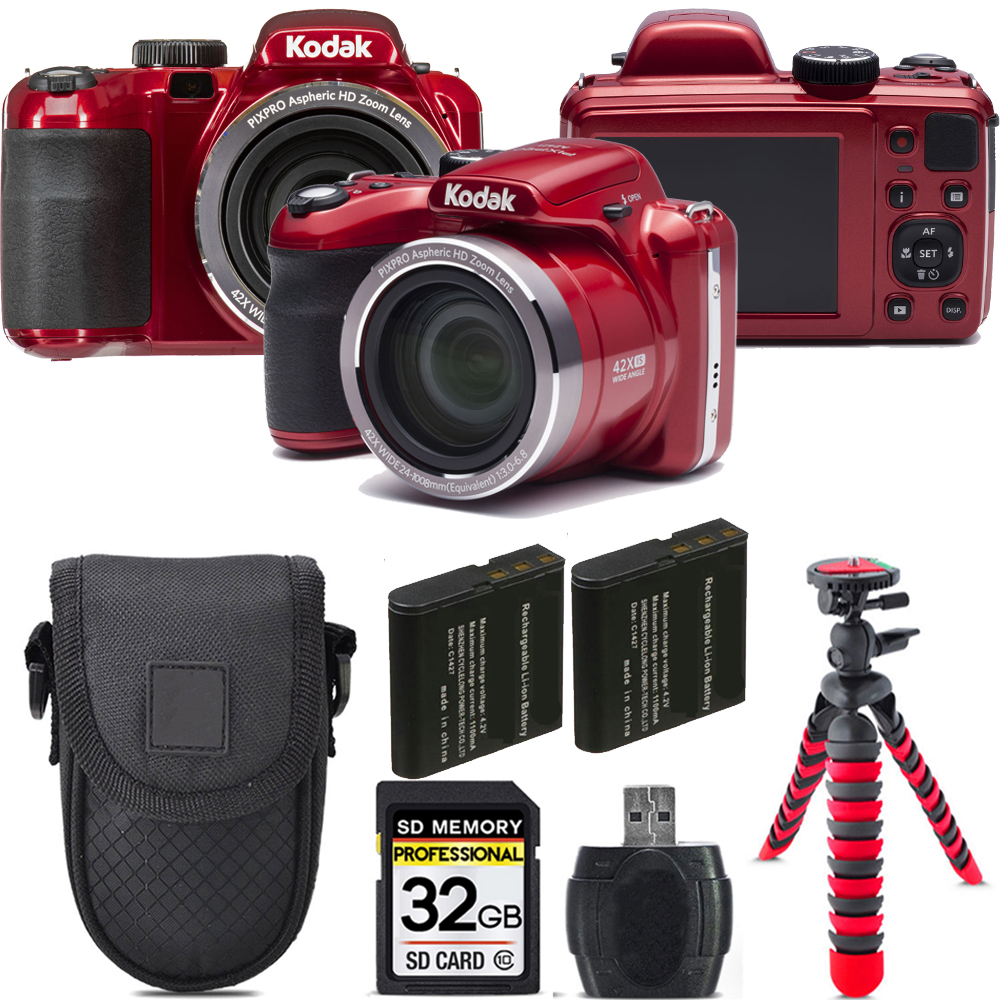 PIXPRO AZ421 Digital Camera (Red) + Extra Battery + Tripod + Case - 32GB Kit *FREE SHIPPING*