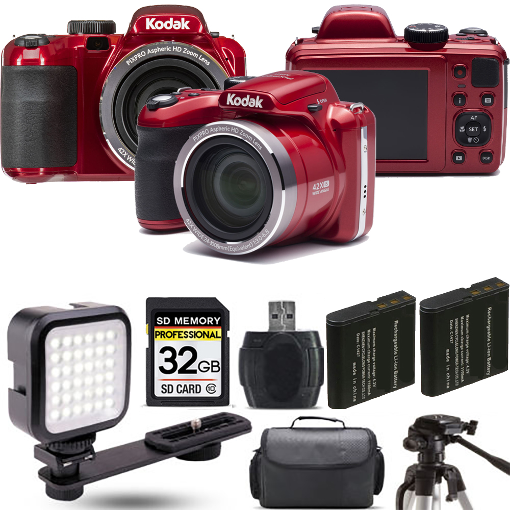 PIXPRO AZ421 Digital Camera (Red) + Extra Battery + LED - 32GB Kit *FREE SHIPPING*