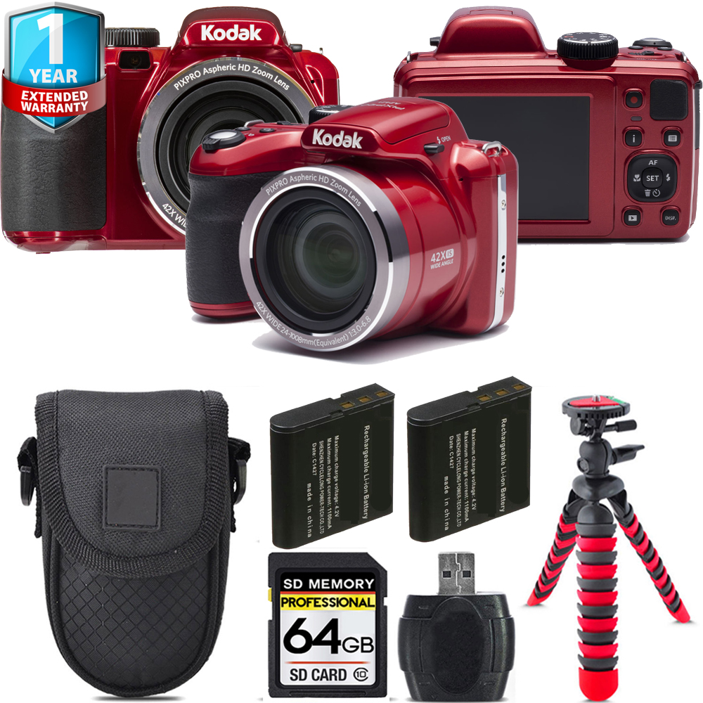 PIXPRO AZ421 Digital Camera (Red) + Extra Battery + 1 Year Extended Warranty - 64GB *FREE SHIPPING*