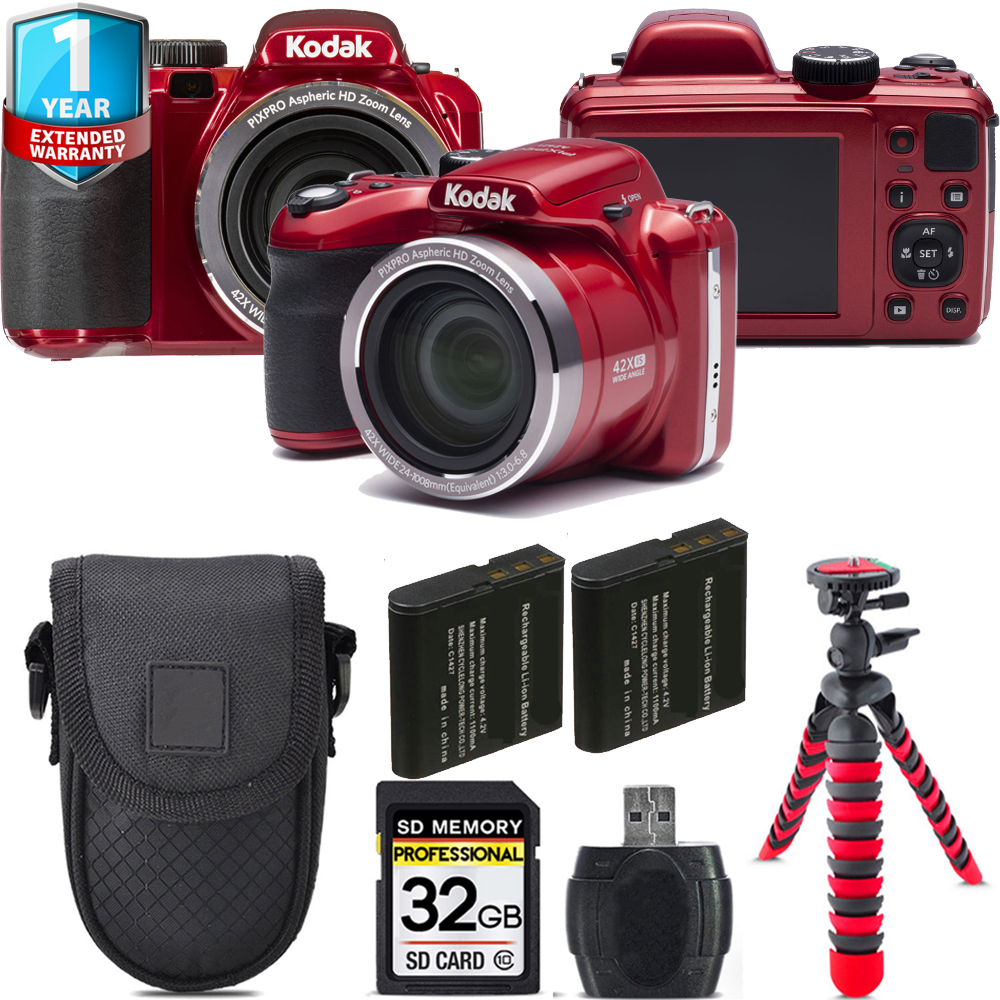 PIXPRO AZ421 Digital Camera (Red) + 1 Year Extended Warranty + Tripod + Case - 32GB *FREE SHIPPING*