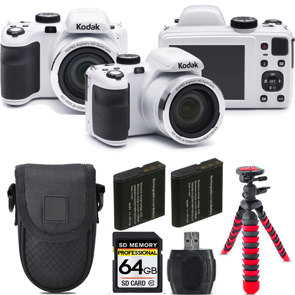 PIXPRO AZ421 Digital Camera (White) + Extra Battery + Tripod + 64GB Kit *FREE SHIPPING*