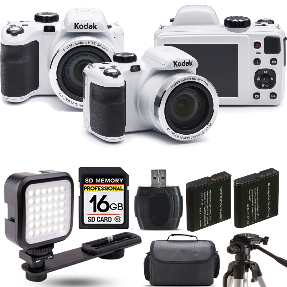 PIXPRO AZ421 Digital Camera (White) + Extra Battery + LED - 16GB Kit *FREE SHIPPING*