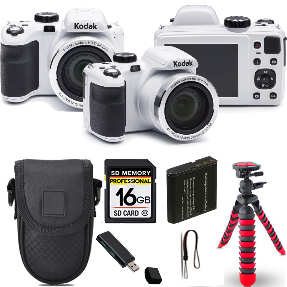 PIXPRO AZ421 Digital Camera (White) + Spider Tripod + Case - 16GB Kit *FREE SHIPPING*