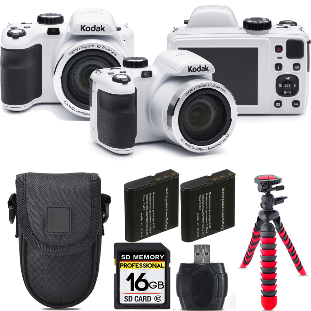 PIXPRO AZ421 Digital Camera (White) + Extra Battery + Tripod + Case -16GB Kit *FREE SHIPPING*